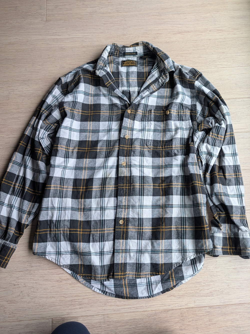 Eddie Bauer Black, White & Yellow Plaid Lightweight Shirt Jacket